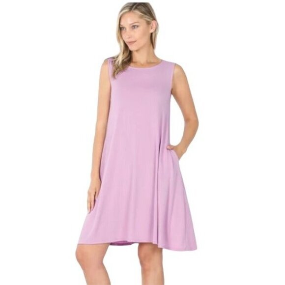 Zenana Mauve‎ Sleeveless A-Line Summer Dress with Pockets - Size M - Picture 1 of 5